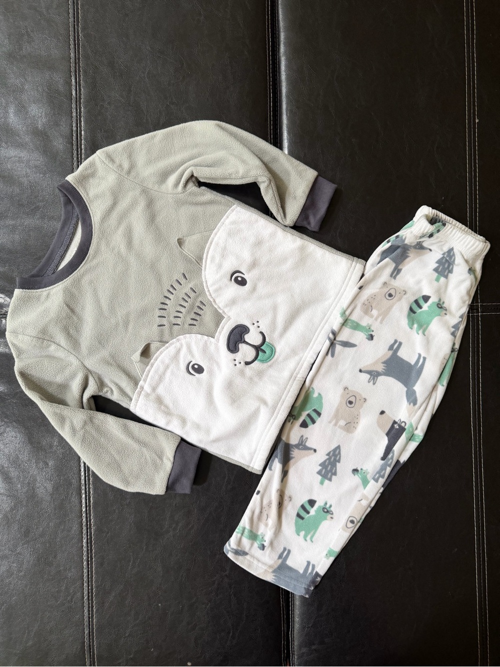 Carter's - Boy’s Gray and White Bear Face Pajama Set with Animal-Print Pants